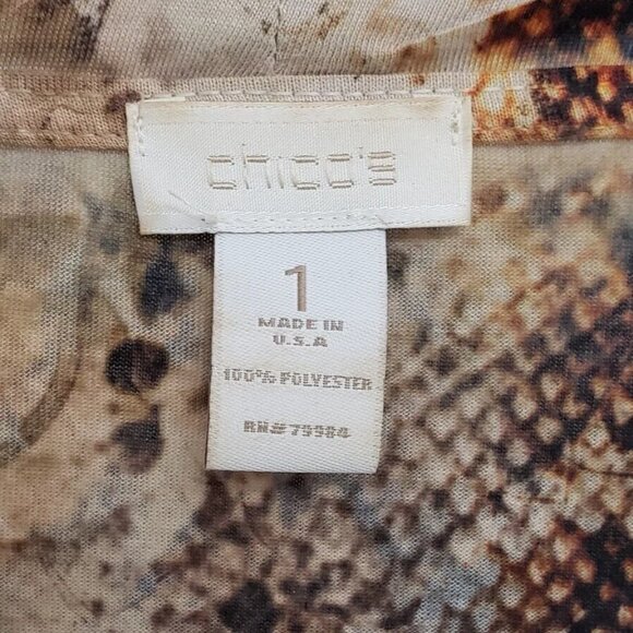 Chico's Brown and Tan Studded Snake Print 3/4 Sleeve Top Sz 1 - Picture 4 of 5